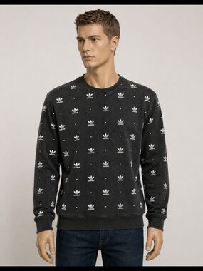 Adidas Trefoil AOP All Over Print Crewneck Sweatshirt Faded Black, Size Medium